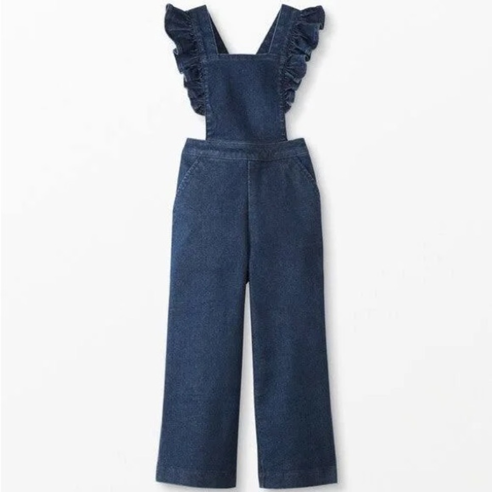 Girls’ Hanna Andersson Ruffle Jumpsuit in Stretch Denim - Size 4